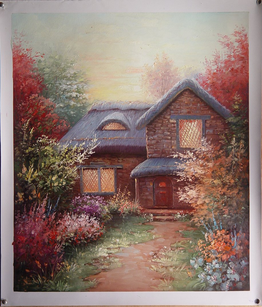 (image for) Handmade Oil painting for home canvas, oil painting framed canvas for living room Thomas Kinkade's painting, NO.64